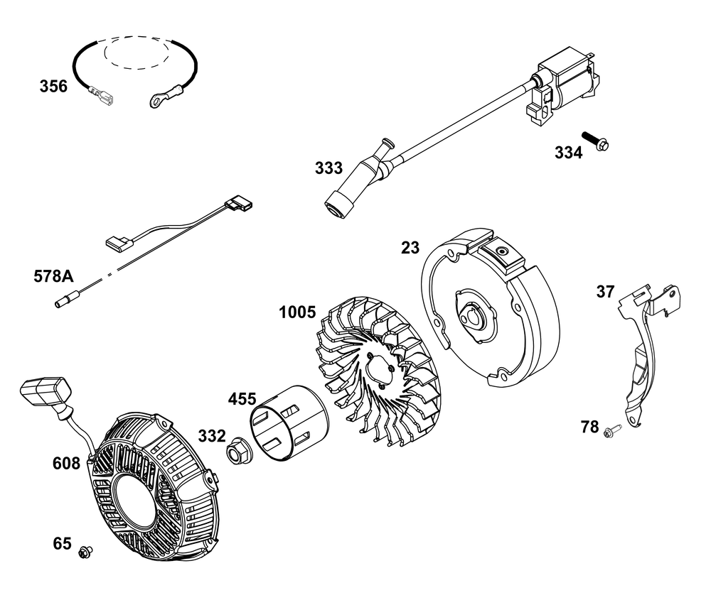 Flywheel, Ignition, And Starter Group Diagram and Parts List for 106232-0268-H1 100000 - 19Z999 Briggs and Stratton Engine